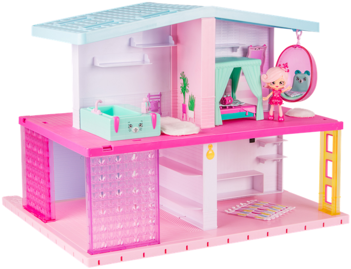 Pink Dollhousewith Figuresand Furniture PNG