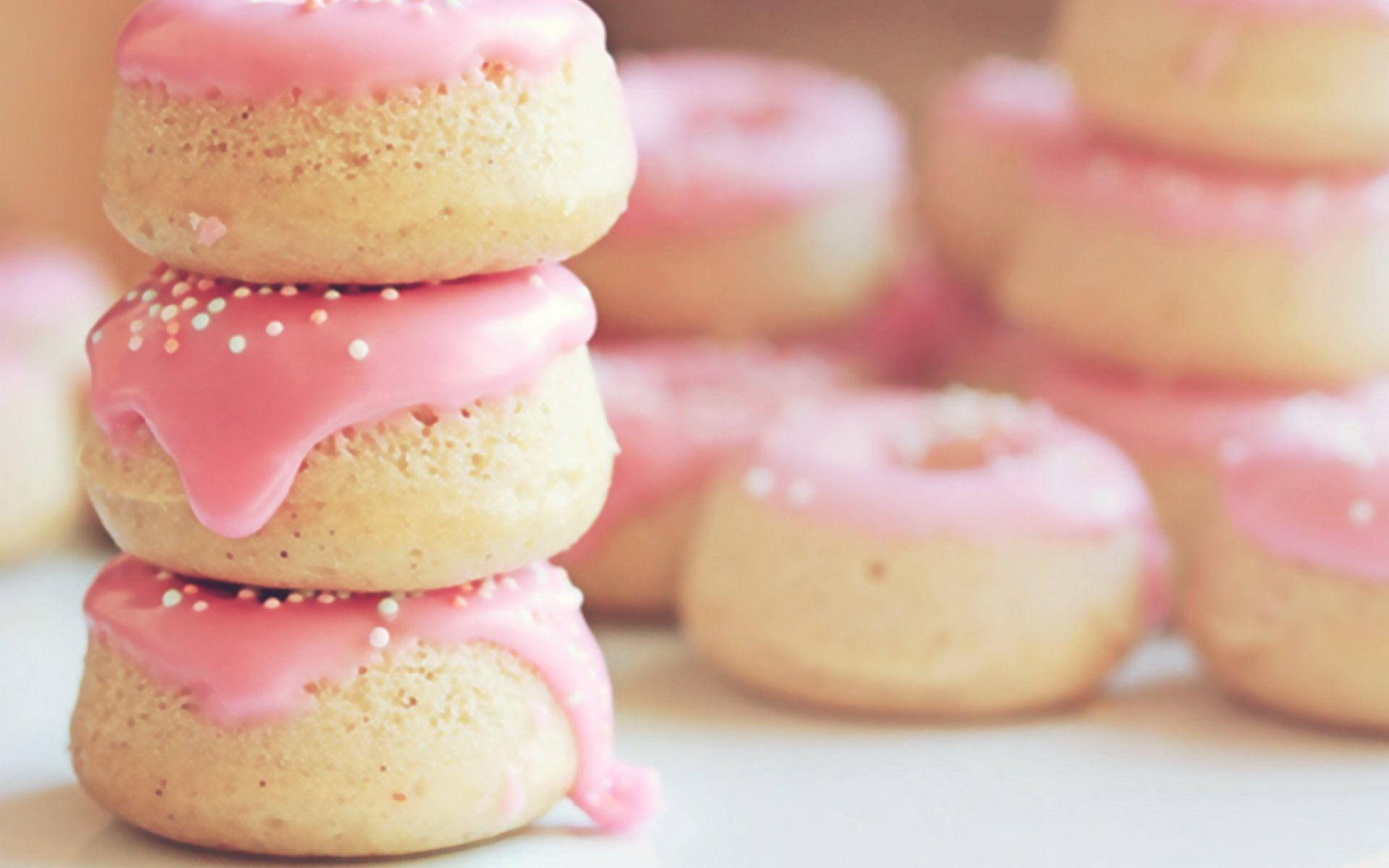 Pink Donut Desserts Wallpaper