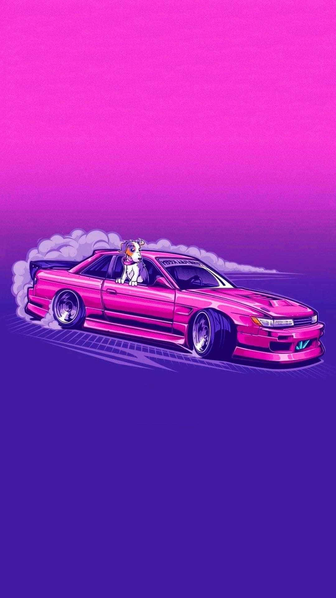 Pink Drift Car Anime Style Wallpaper