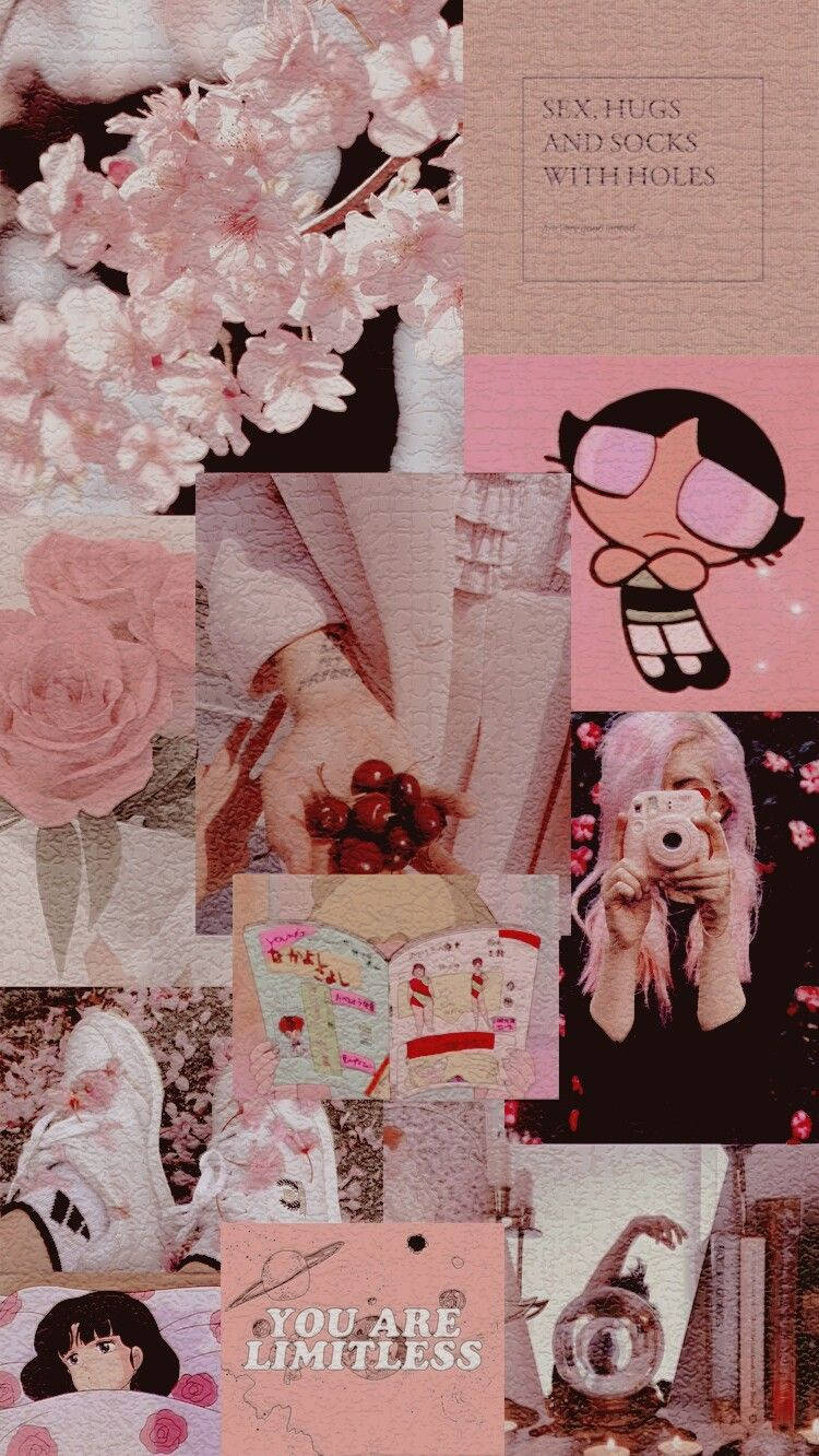 Collage Estetico E-girl Rosa Sfondo