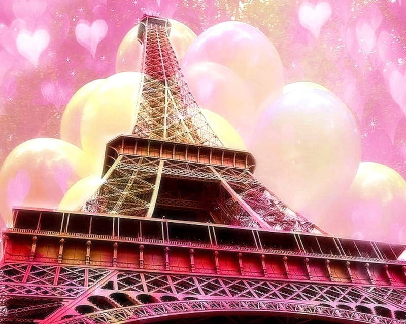 Pink Eiffel Tower Balloons Wallpaper