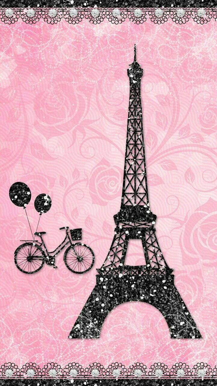 WallpaperLyserød Eiffeltårn Cykel Tapet Wallpaper