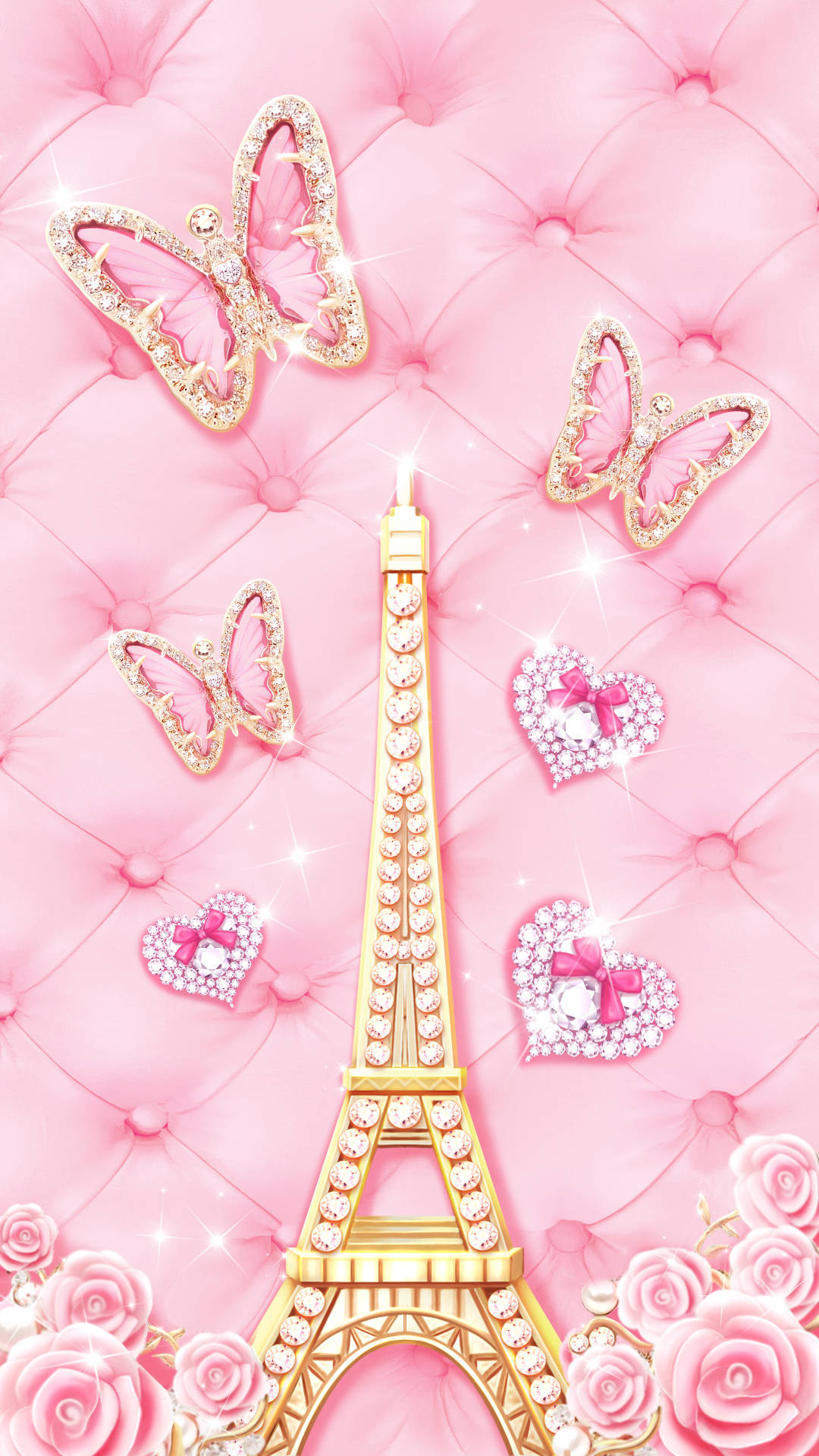 Pink Eiffeltårnet Sommerfugle Wallpaper