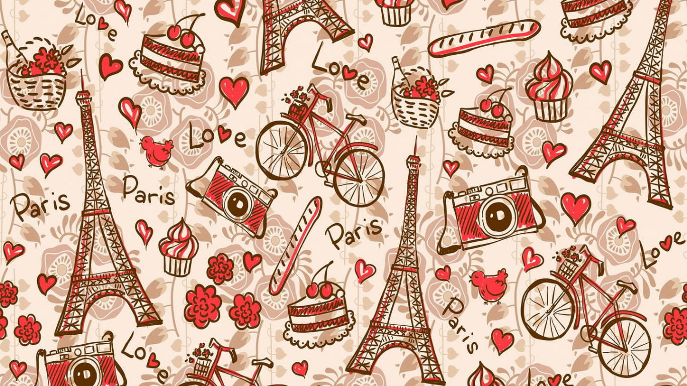 Pink Eiffel Tower Pattern Wallpaper