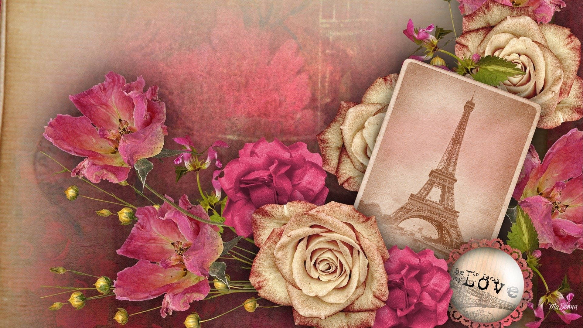 Pink Eiffel Tower Roses Wallpaper