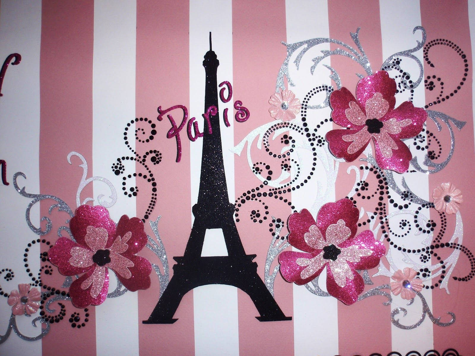 Pink Eiffel Tower Stripes Wallpaper