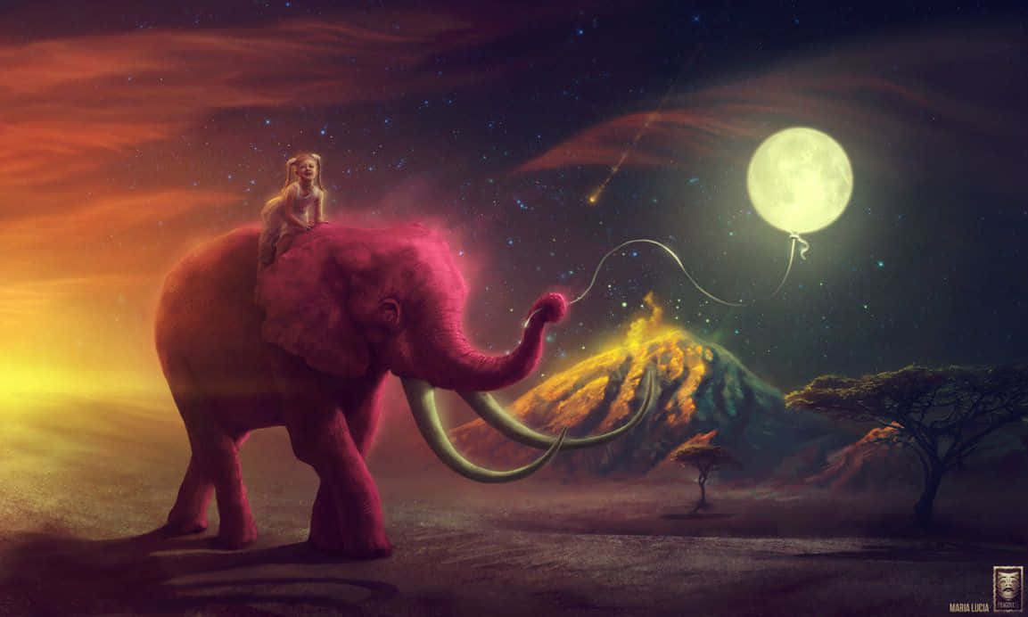 A Majestic Pink Elephant in a Surreal Wonderland Wallpaper