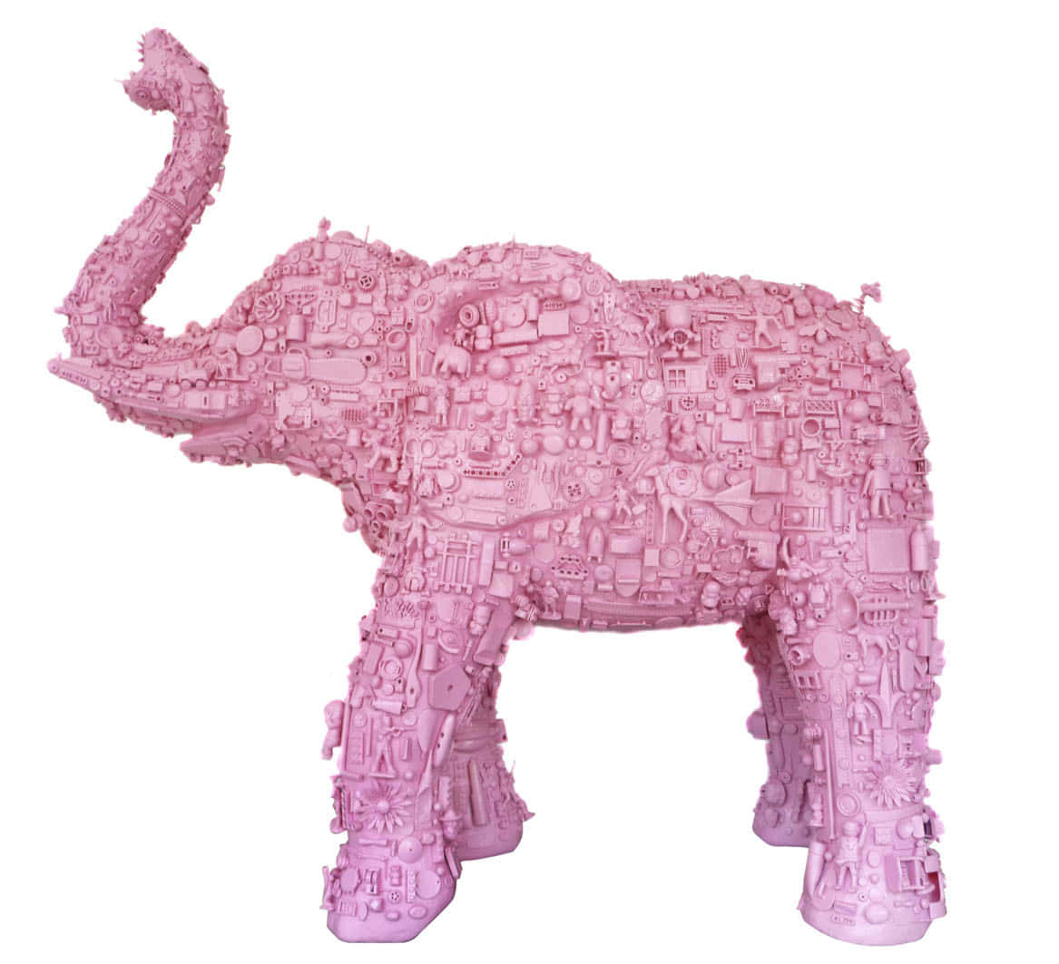 Majestic Pink Elephant in Vibrant Forest Wallpaper