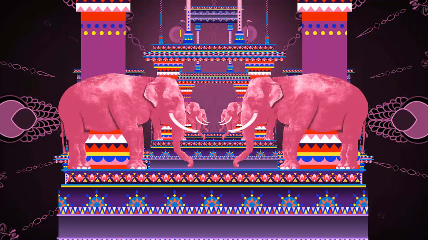 A Pink Elephant walking amid a mystical forest Wallpaper