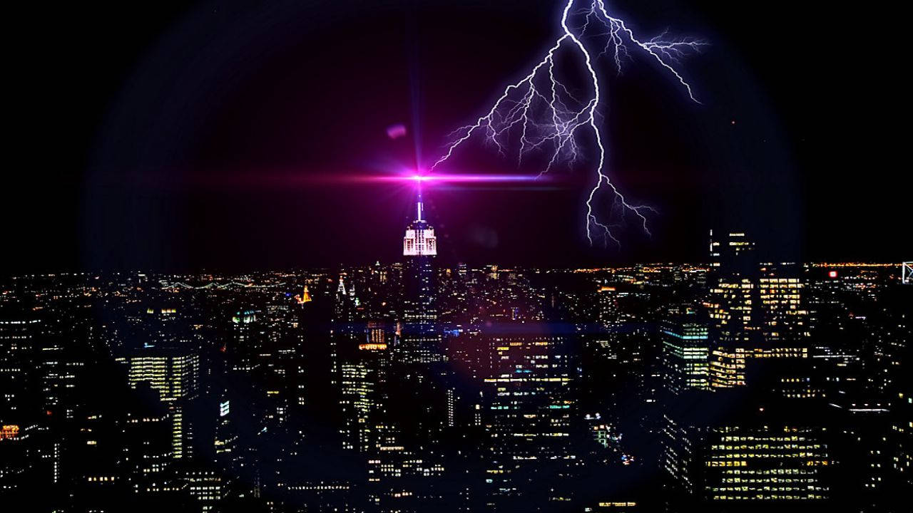 Pink Empire State Building Lightning Wallpaper