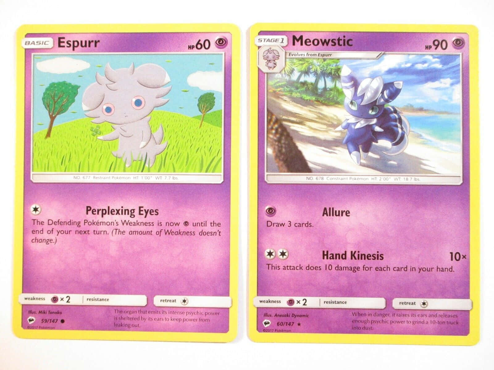 Pink Espurr And Meowstic Pokémon Card Wallpaper