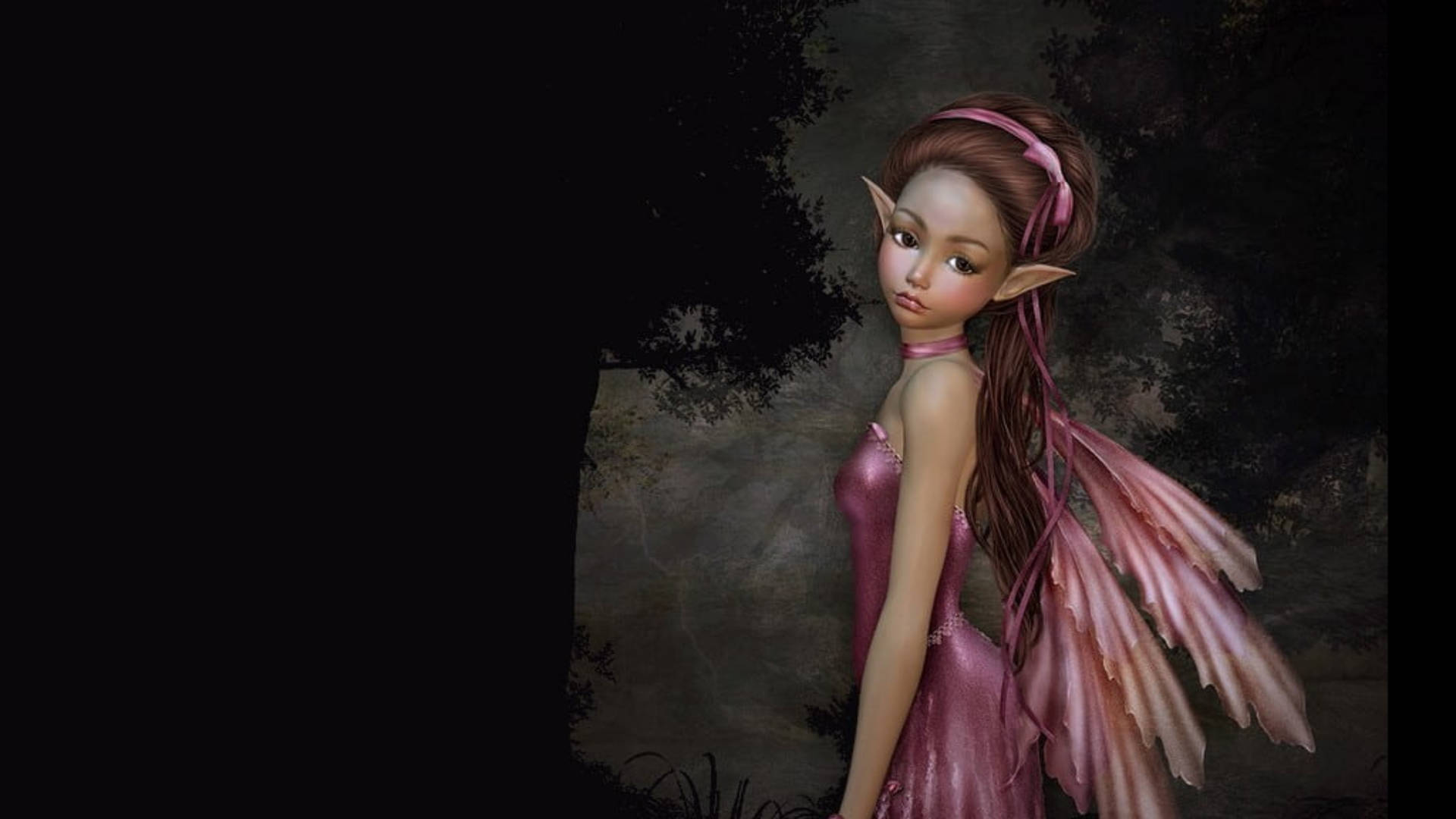 Pink Fairy Black Pointed Ears Wallpaper