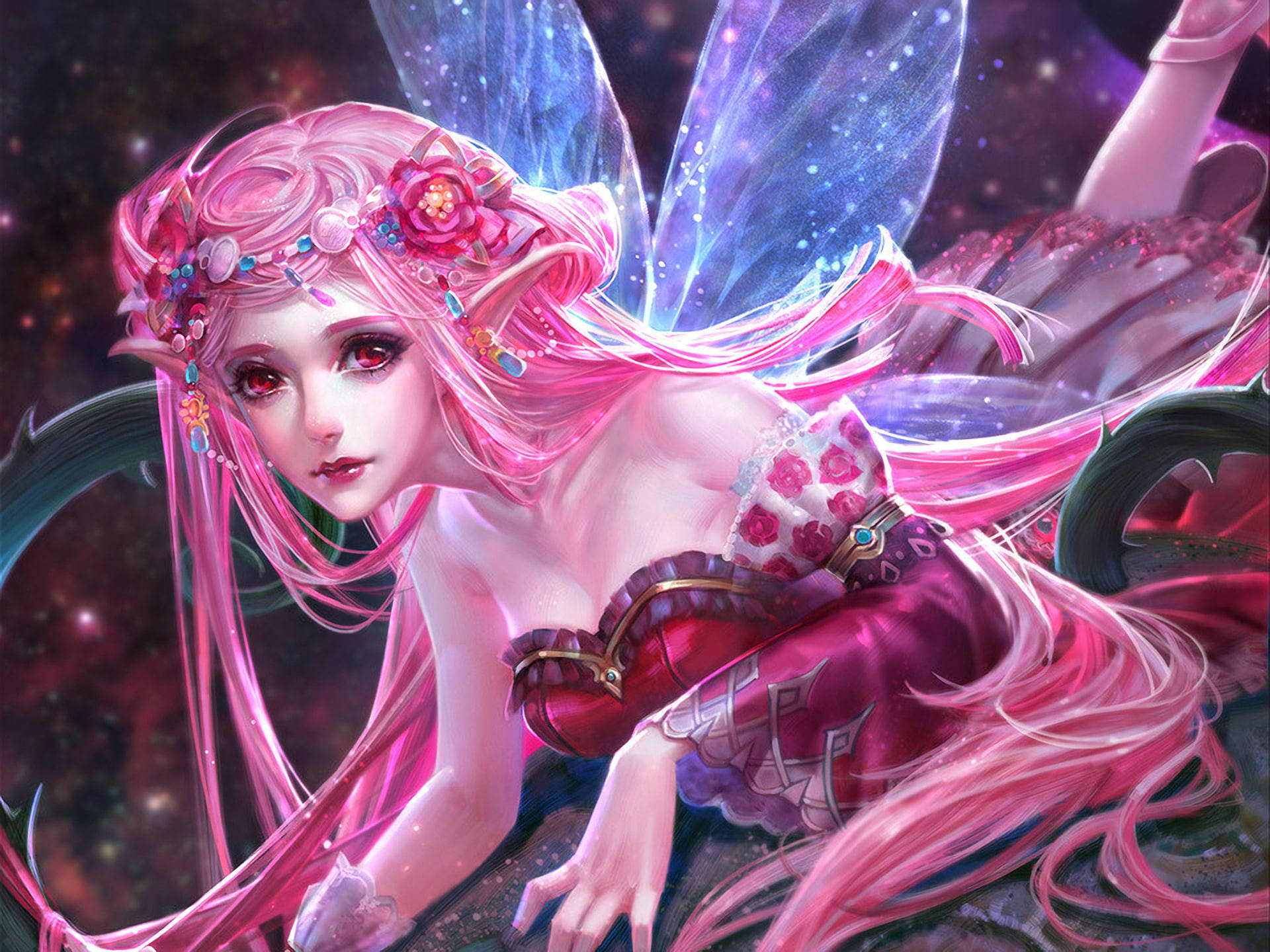 Pink Fairy Digital Drawing Wallpaper