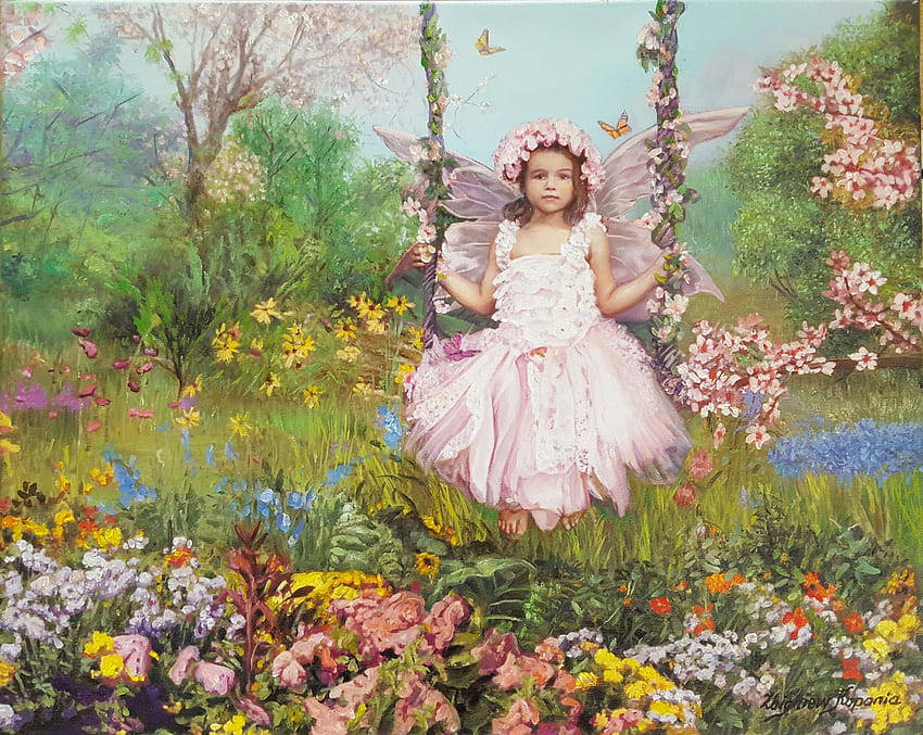 Pink Fairy Garden Painting Background