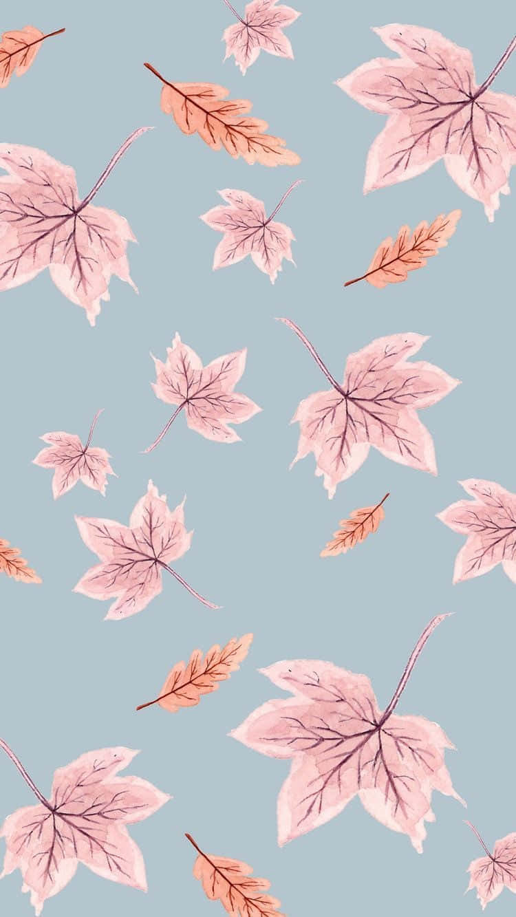 Pink Fall Leaves Pattern Aesthetic Background Wallpaper