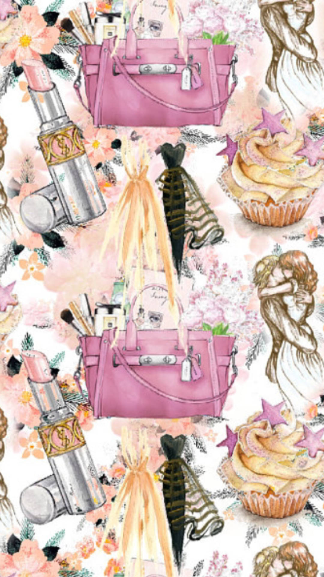 Pink fashion digital artwork phone wallpaper.