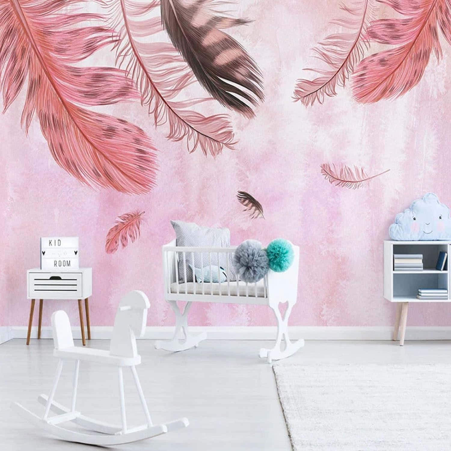 Pink Feather Nursery Room Wallpaper