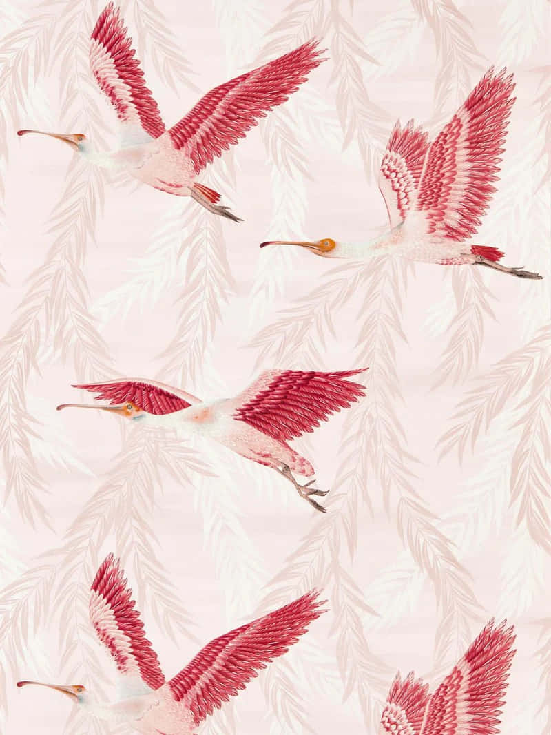 Pink Feathered Cranes Pattern Wallpaper