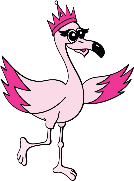 Pink Flamingo Cartoon Crowned Bird.png PNG
