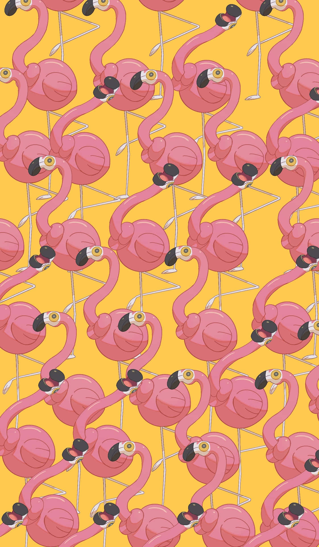 Pink Flamingo Pattern Yellow Background Wallpaper