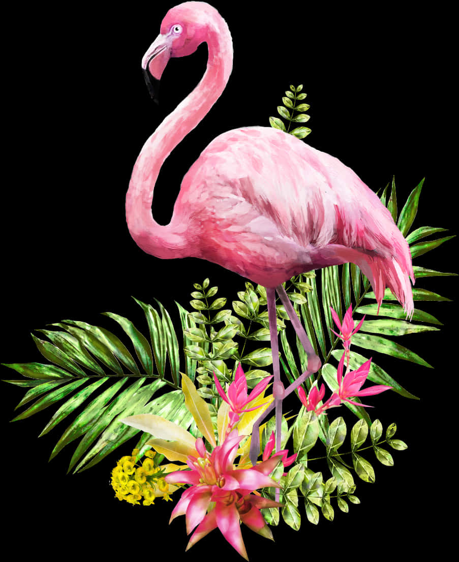 Pink Flamingo Tropical Foliage PNG