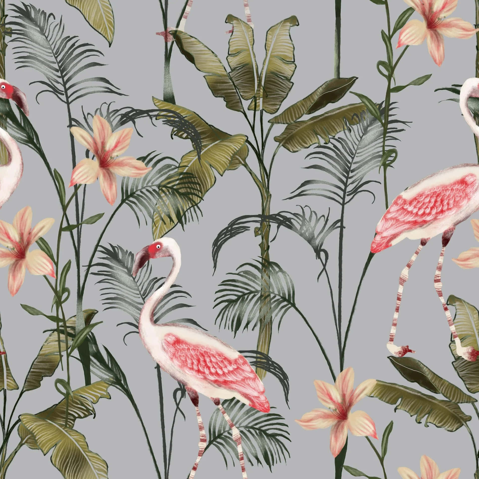 Captivating Flock of Pink Flamingos Wallpaper