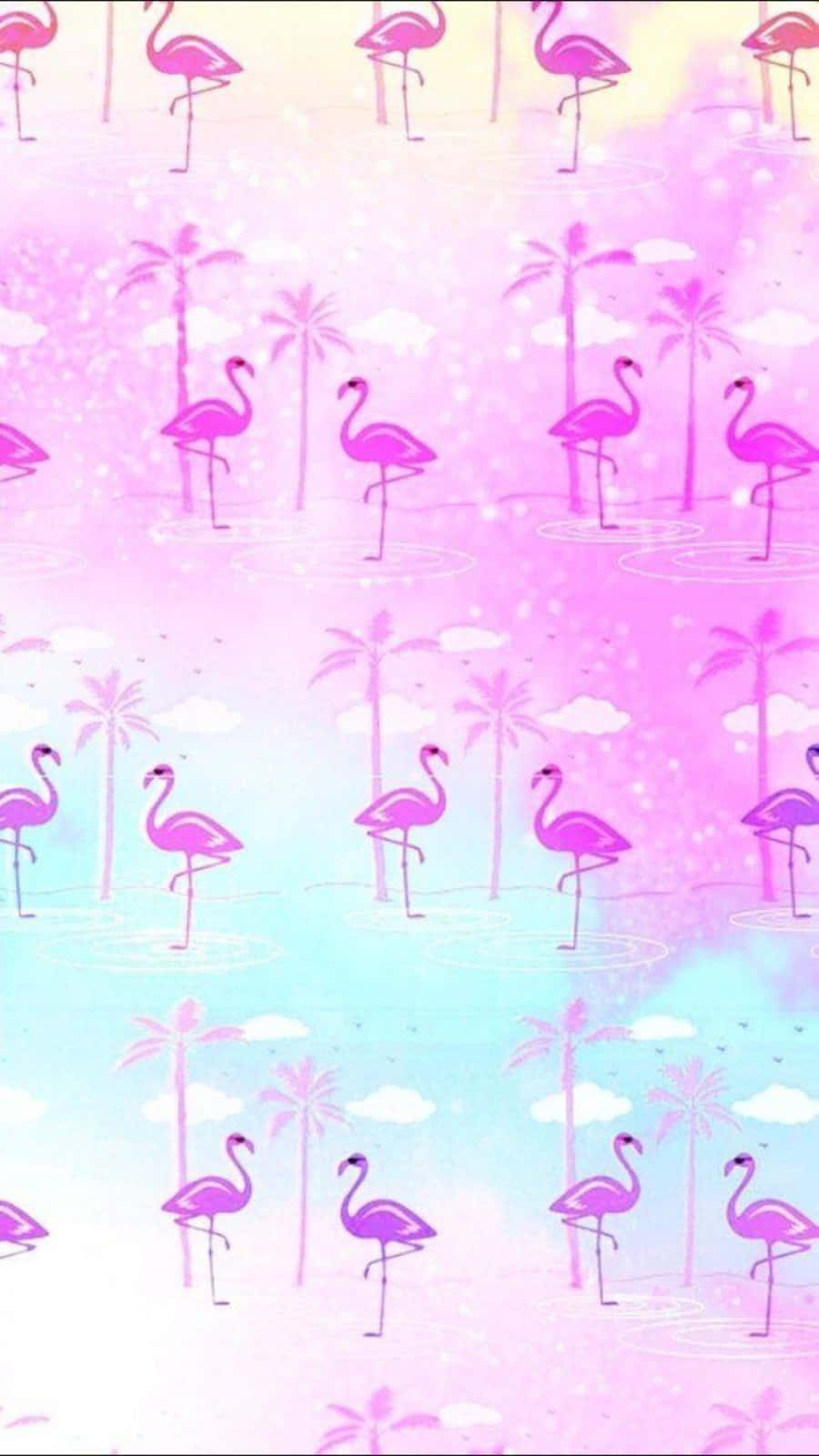 A Flock of Graceful Pink Flamingos Wallpaper