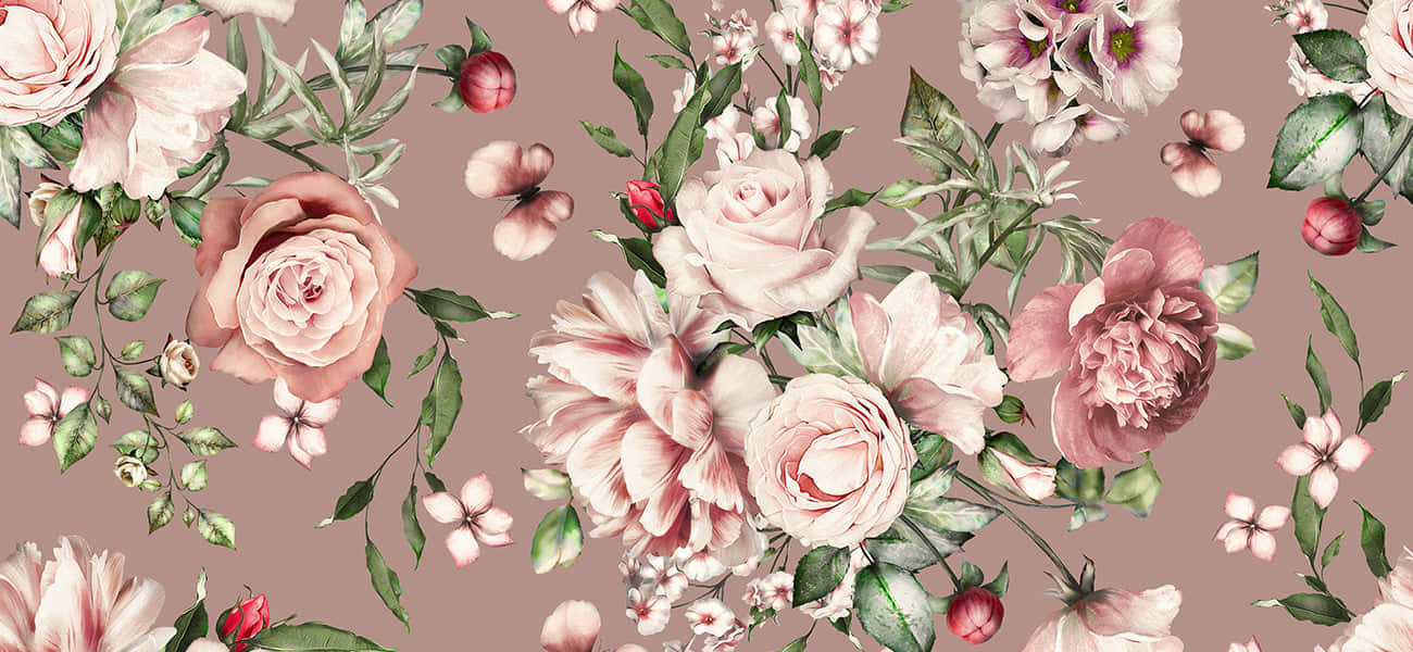 A Pink Floral Pattern On A Brown Background Wallpaper