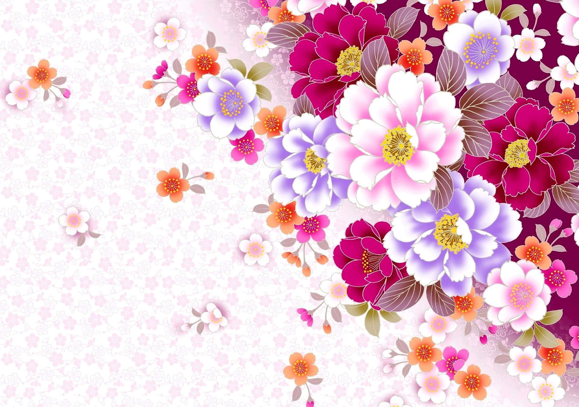 Enfärgglad Blomsterbakgrund Med Rosa Och Lila Blommor Wallpaper