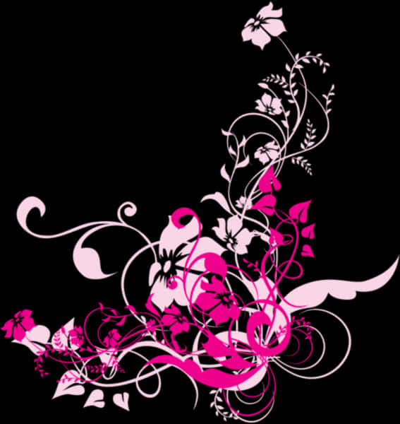 Pink Floral Abstract Designon Black Background PNG