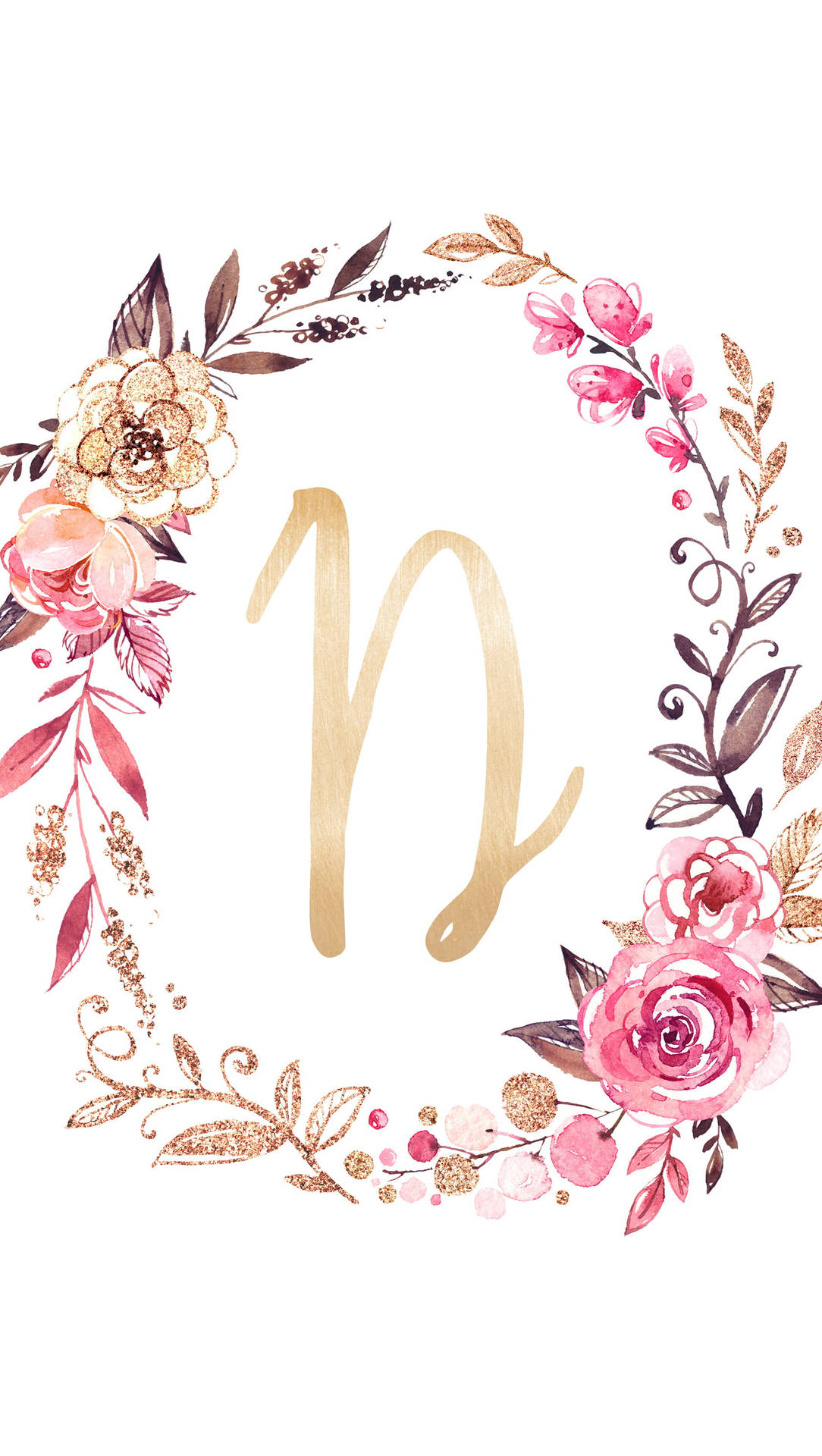 Pink Floral Aesthetic Letter D Wallpaper