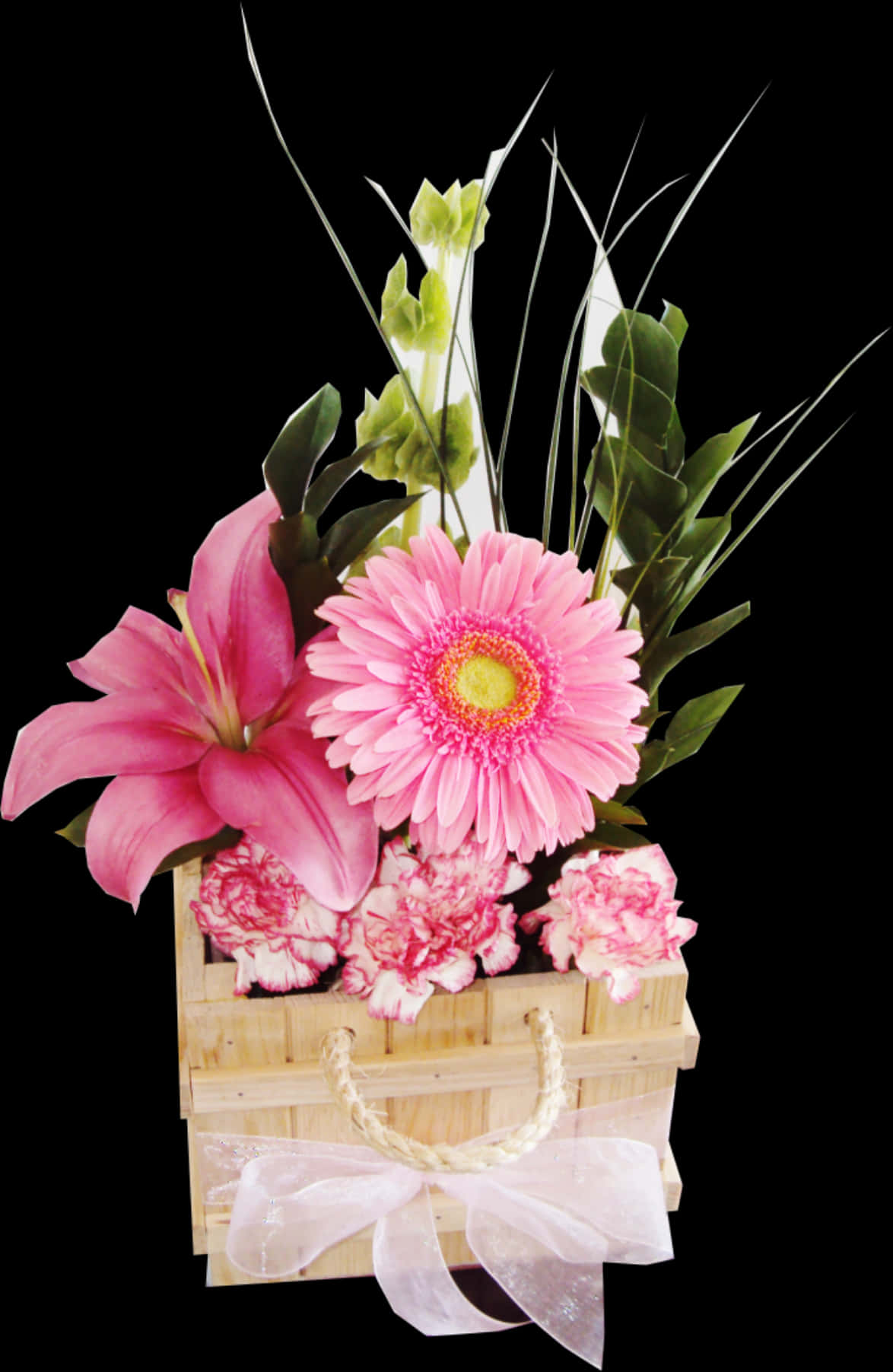 Pink Floral Arrangementin Basket PNG