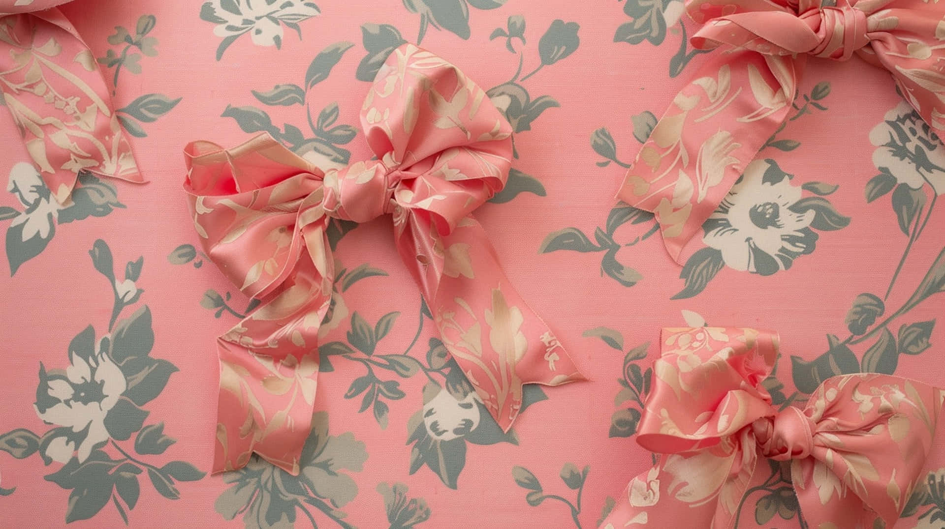 Pink Floral Coquette Bows Wallpaper