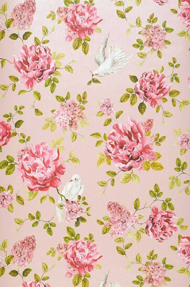 Pink Floral Doves Wallpaper