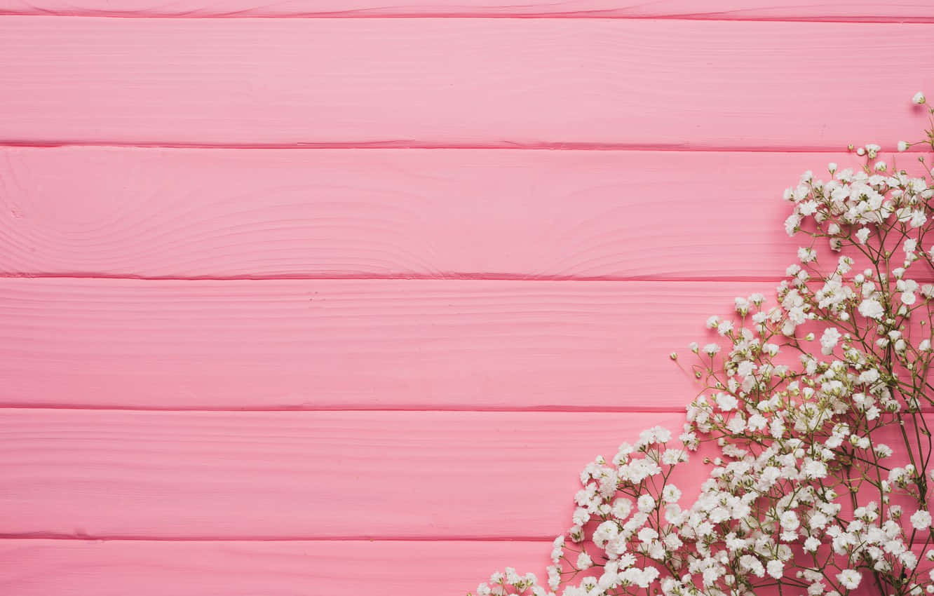 Pink Wooden Wall With Flowers And White Lilies Wallpaper