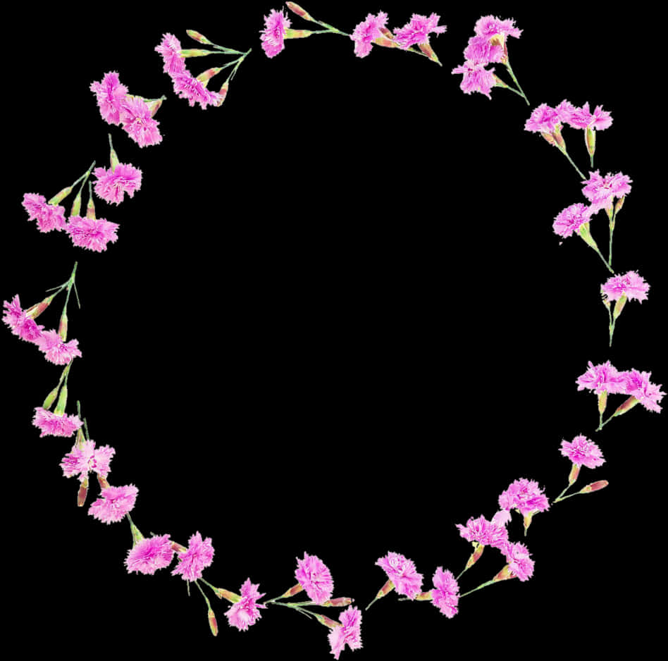 Pink Floral Round Frameon Black Background PNG