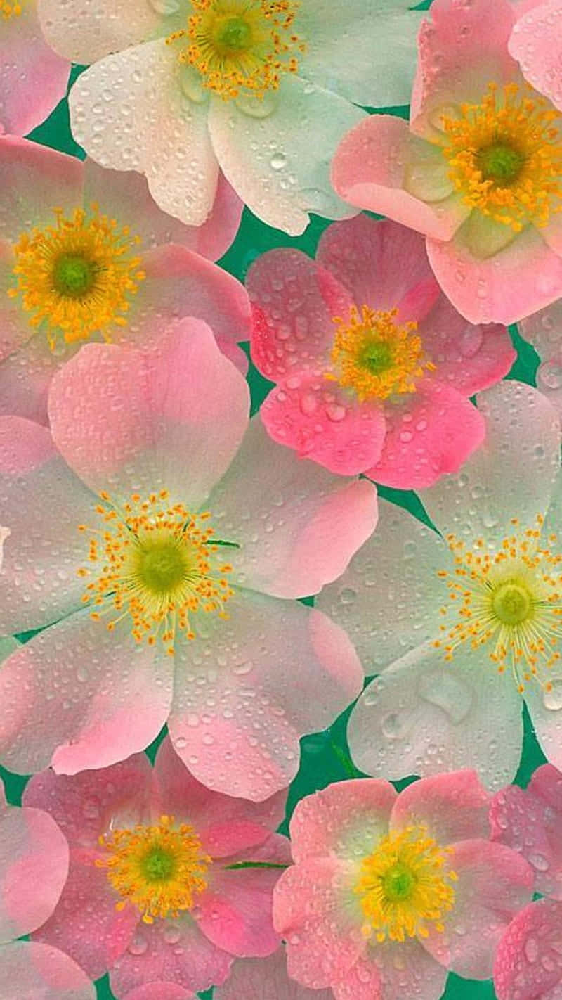 Pink Floral With Droplets Wallpaper