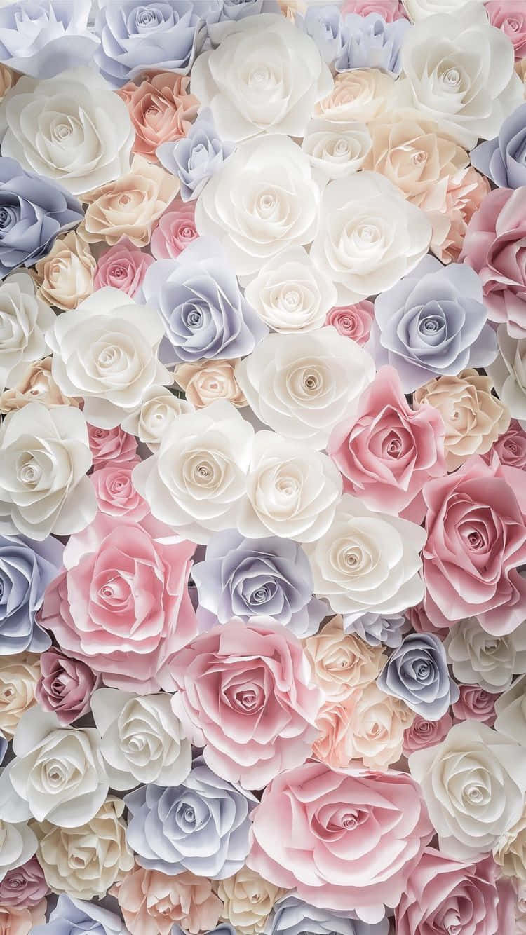 Einzartes Rosa Blumenmuster Auf Blauem Hintergrund. Wallpaper