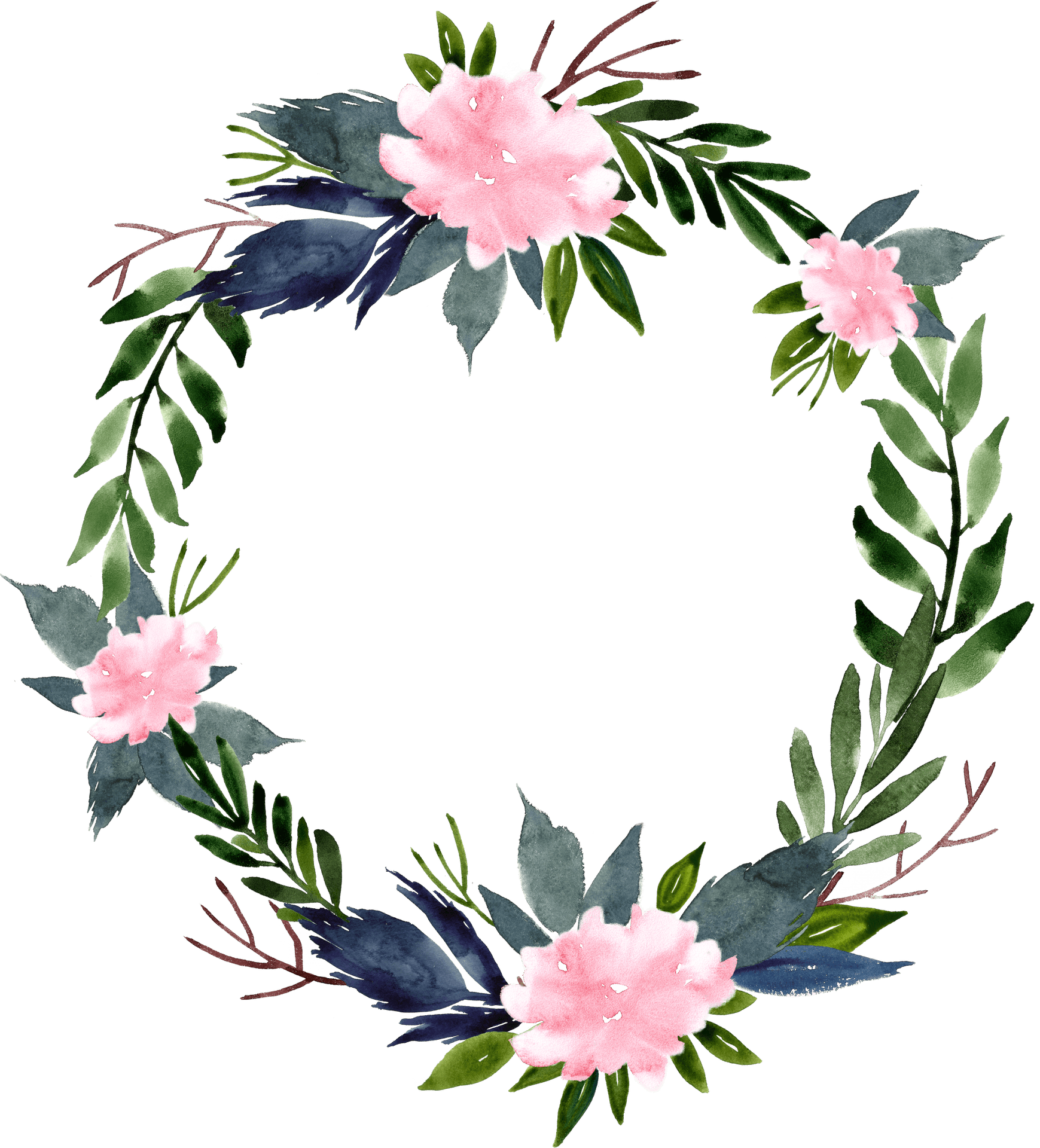 Pink_ Floral_ Watercolor_ Wreath PNG