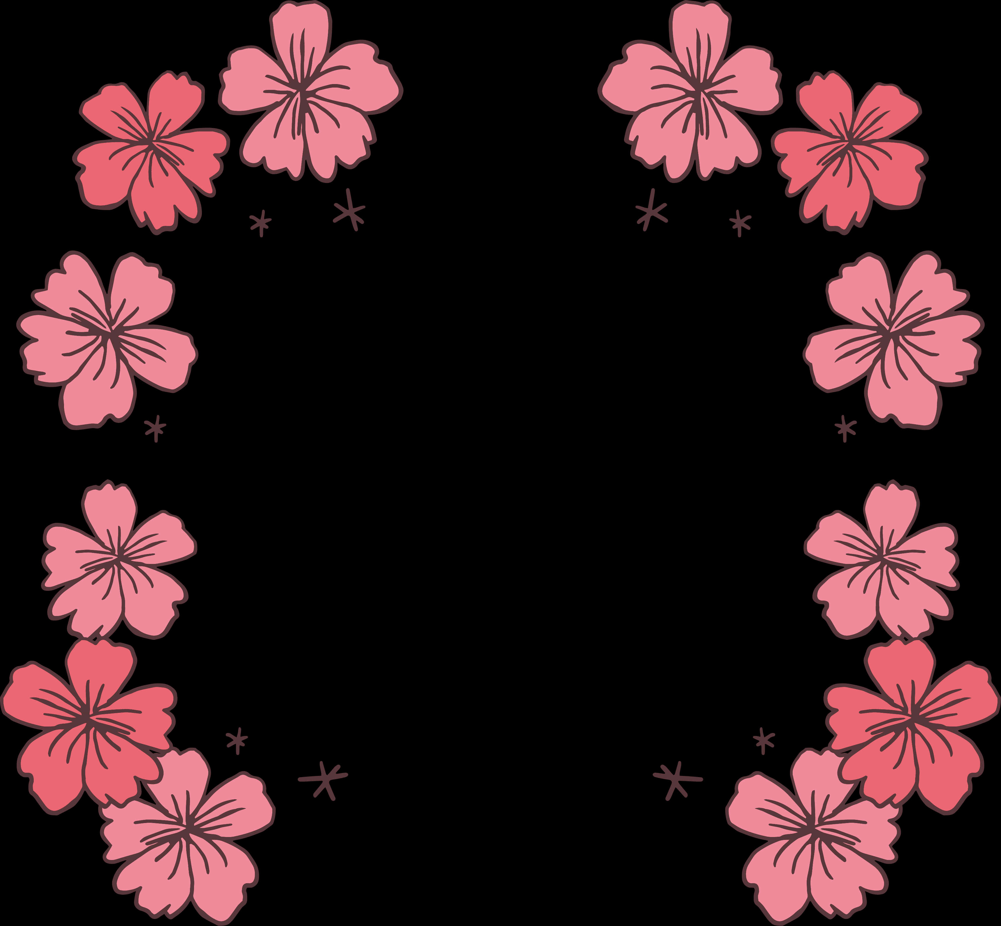 Pink Floral Wedding Border Design PNG