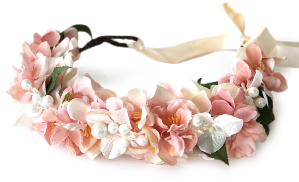 Pink Floral Wreathwith Pearlsand Ribbon PNG