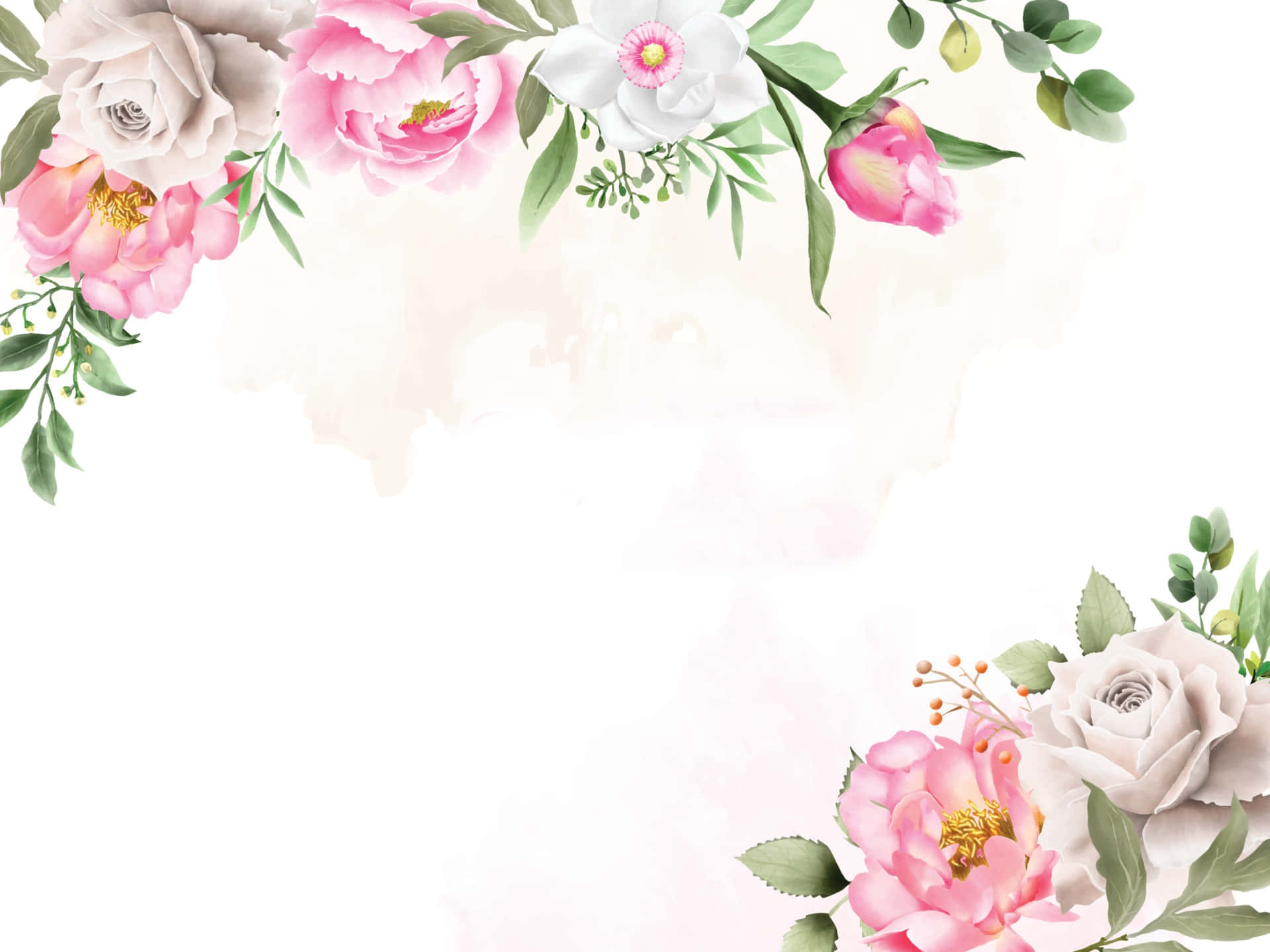 Watercolor Floral Frame With Pink And White Flowers
