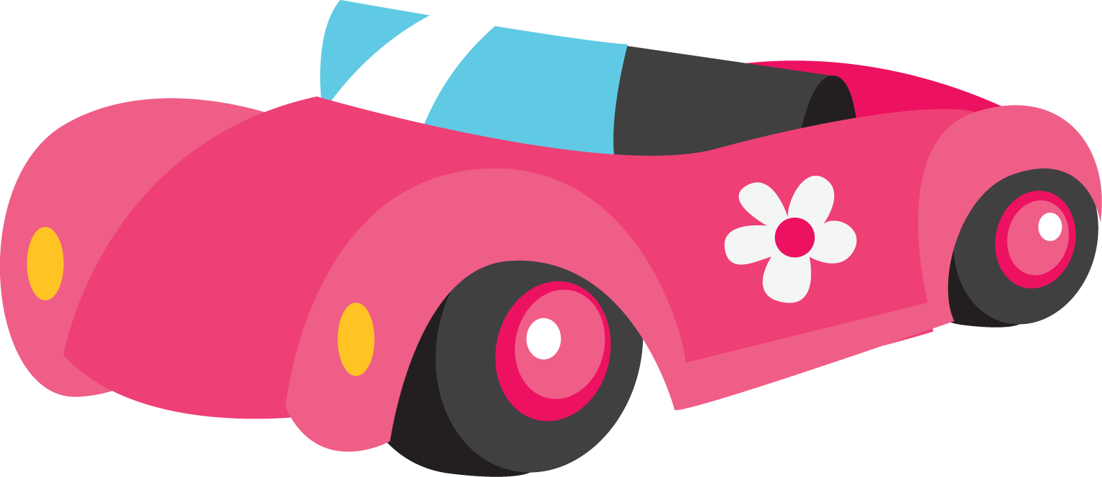 Pink Flower Cartoon Car PNG