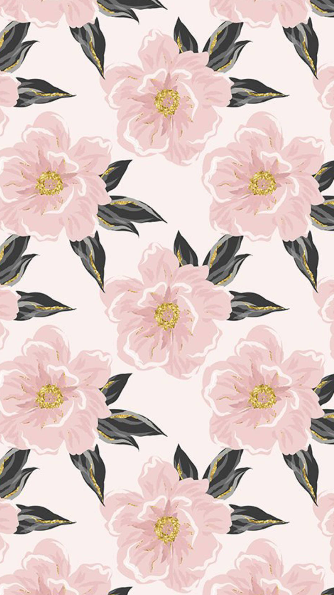 Pink Flowers Aesthetic Pattern Art Wallpaper