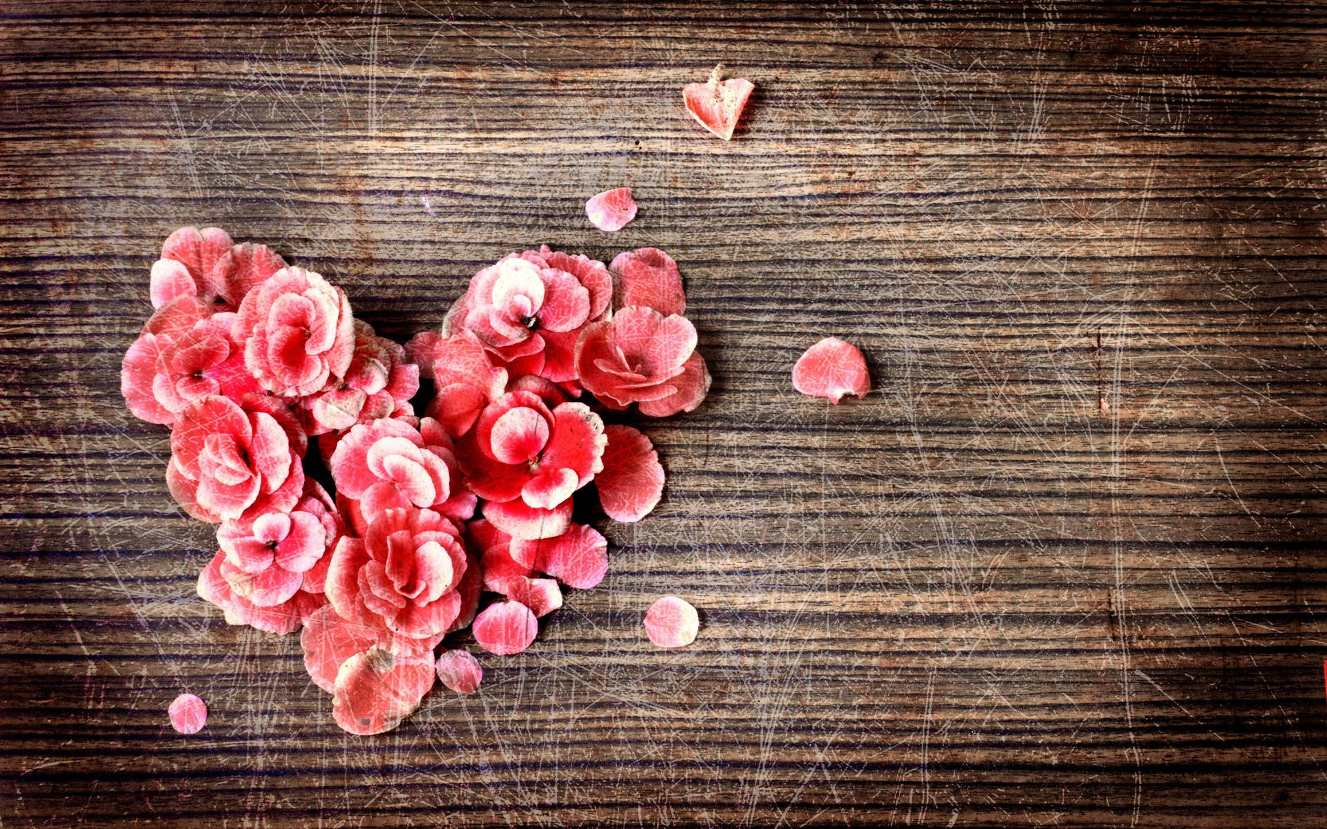 Pink Flowers Forms Heart Valentines Desktop Wallpaper
