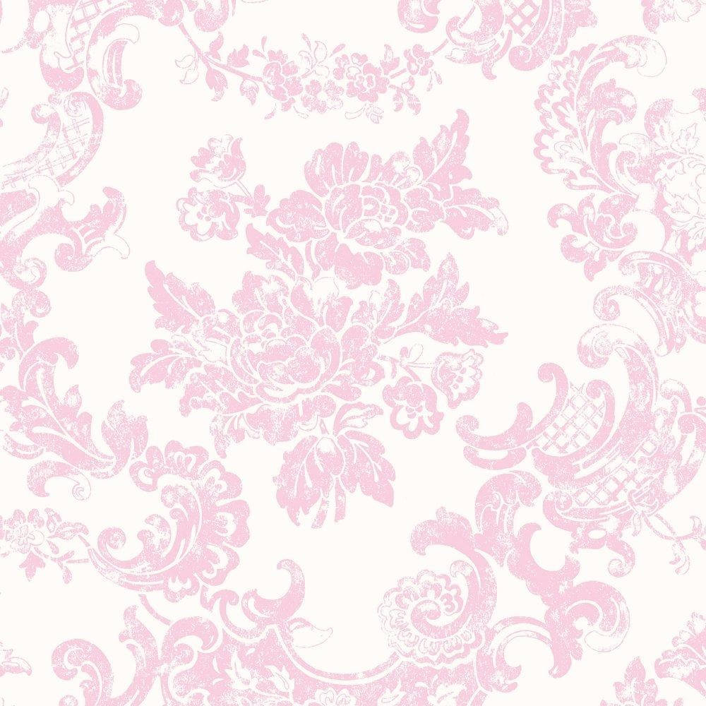 Pink Flowers On White Wall Wallpaper