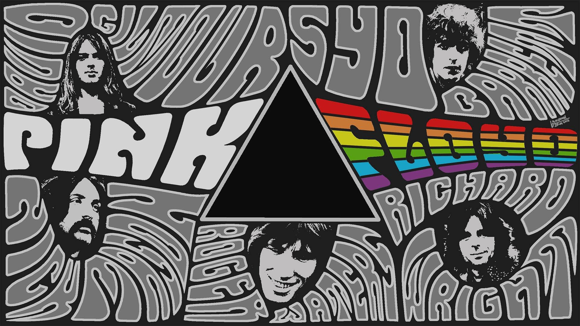 Pink Floyd 4k Names Around Prism Rainbow Aesthetic Wallpaper