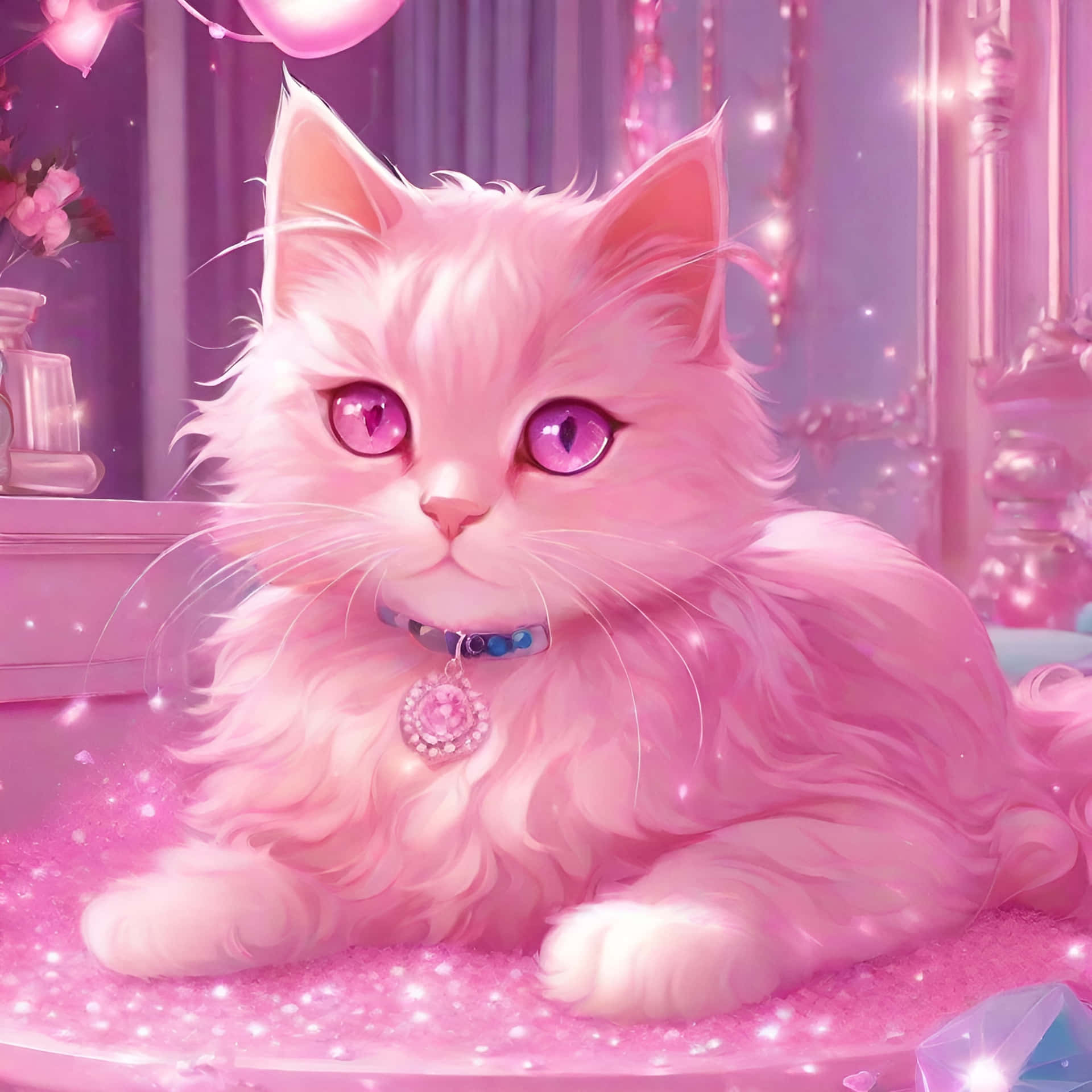 Pink_ Fluffy_ Cat_ Glittery_ Background_768x768 Wallpaper