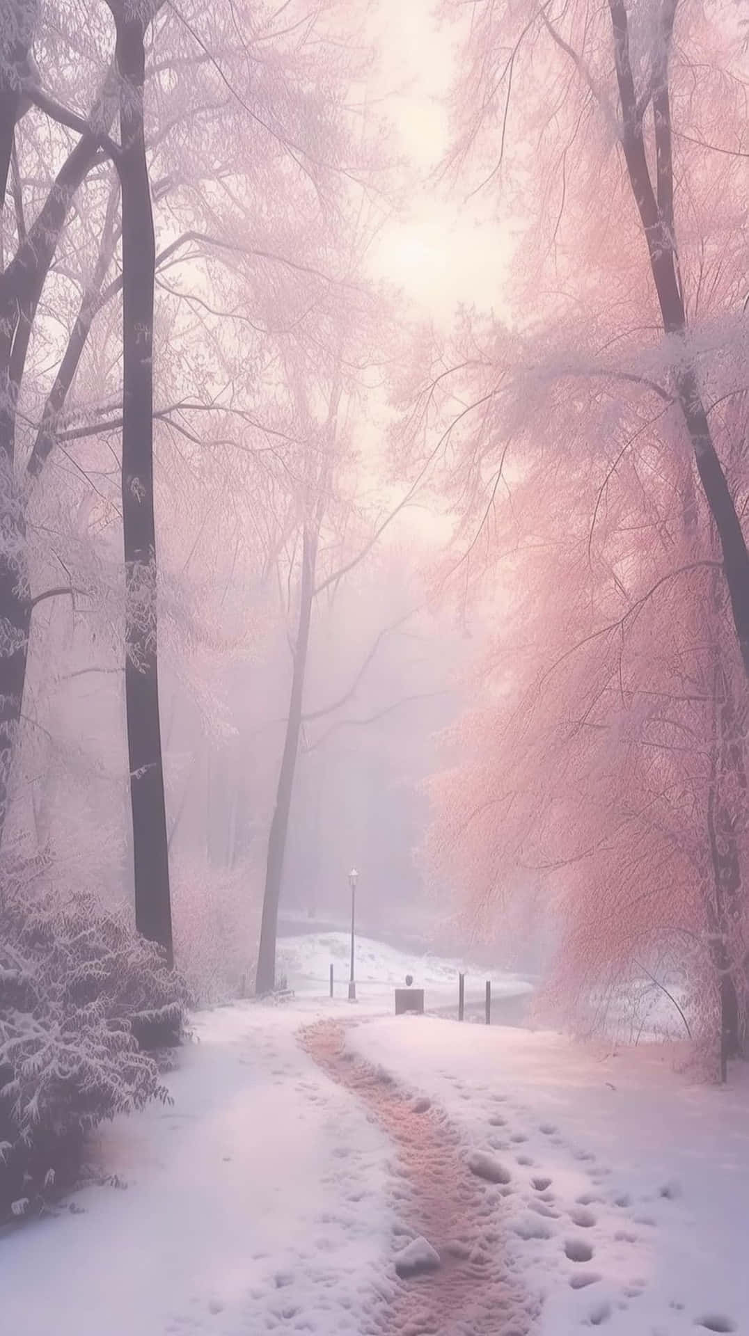 Pink_ Forest_ Snowfall_ Aesthetic.jpg Wallpaper