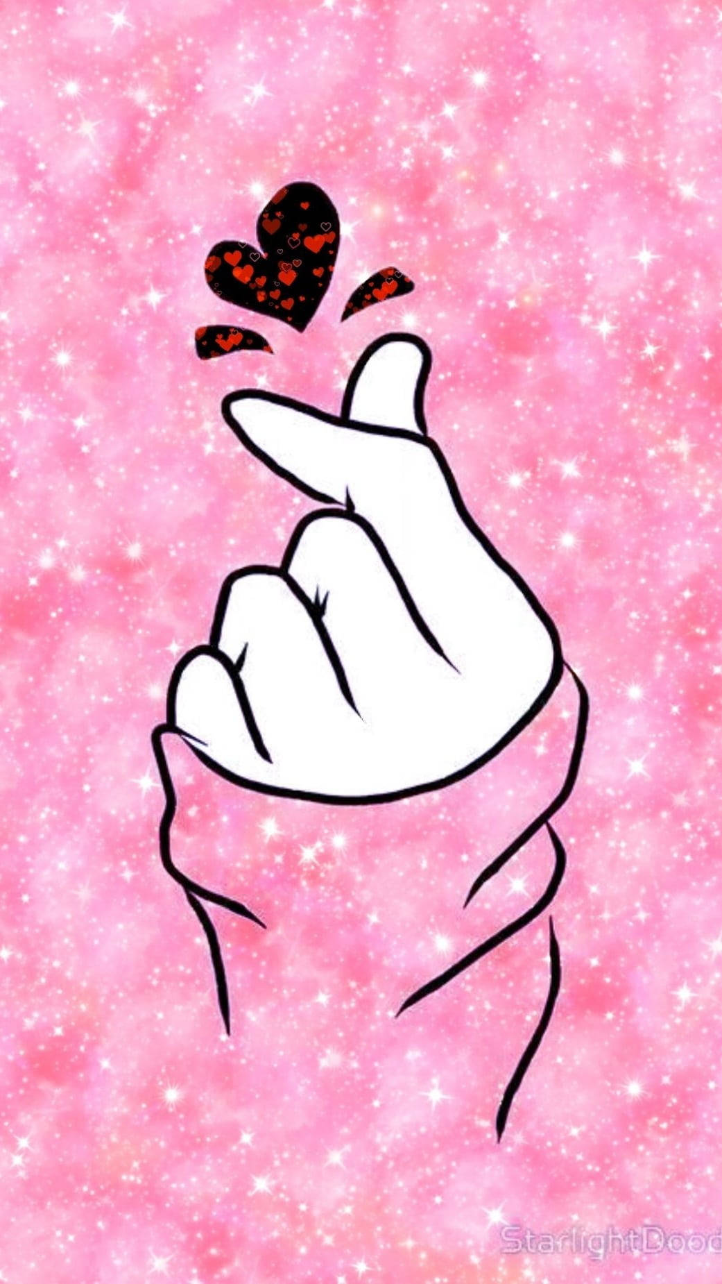Pink Galaxy Saranghae Finger Heart Wallpaper